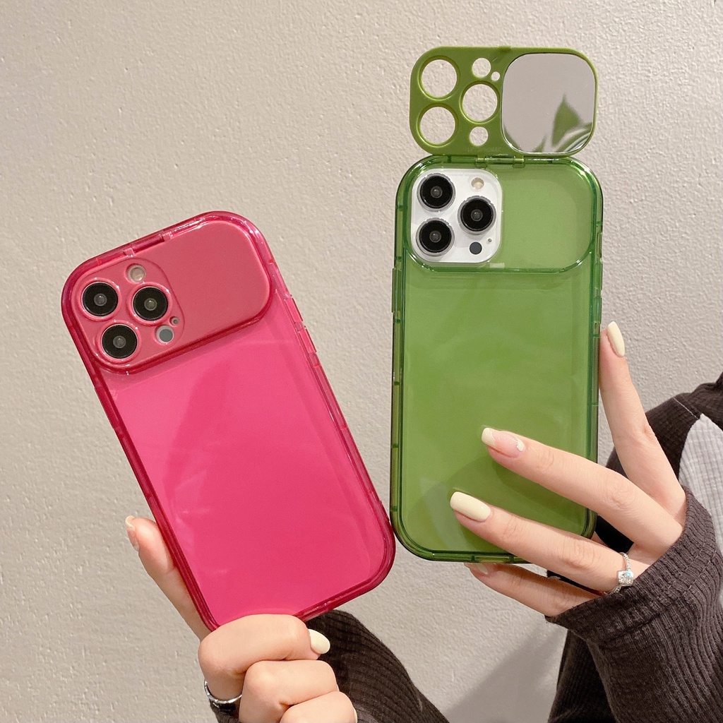 New】Flip Mirror Solid Color TPU Phone Case, with Bracket Function