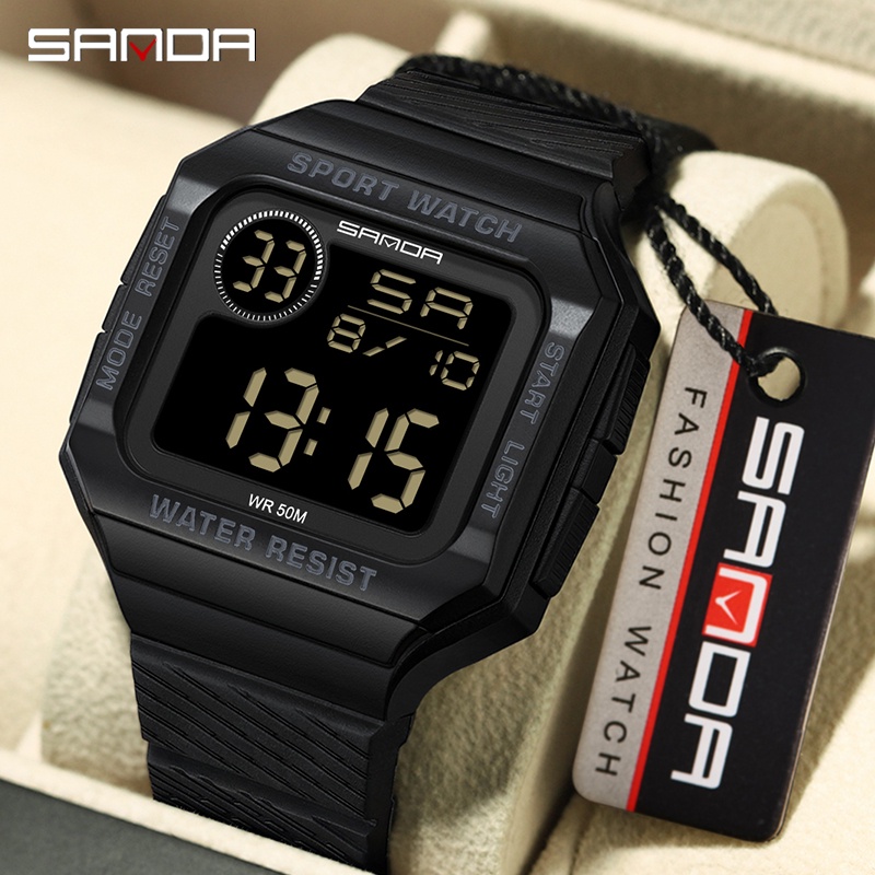 SANDA Square Large Screen Stopwatch Fashion Luxury Casual Waterproof ...