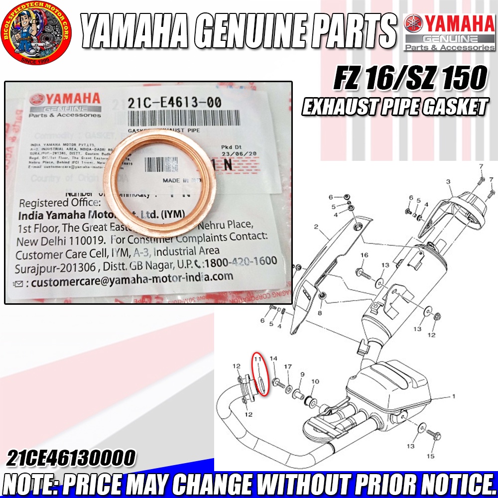 FZ16/SZ 150/SNIPER 150 EXHAUST PIPE GASKET (YGP) (GENUINE: 21C-E4613-00 ...