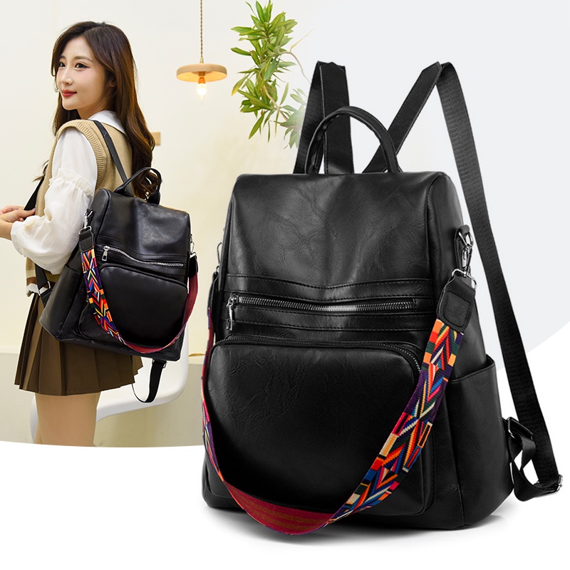 Waterproof leather backpack 14 inch Laptop bag large Sling shoulder