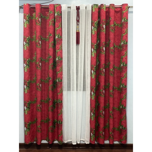 Christmas Red Ribonette Ring Curtain Sold per piece | Shopee Philippines