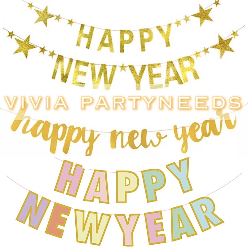 2026 Happy New Year Gold Glitter Banner Flag Christmas Festival Theme ...