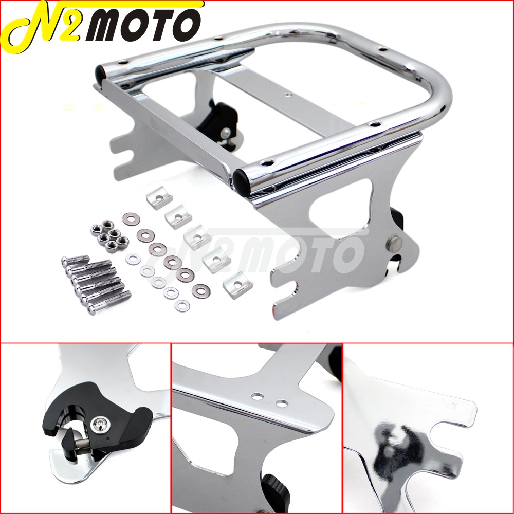 Chrome Motorcycle Detachable Two Up Tour Pack Rear Luggage Rack Kit For