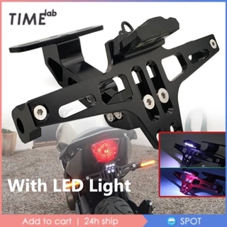 Motorcycle Aluminum Side Mount License Plate Holder Plate Bracket LED White  Numbers Light+Red Rear