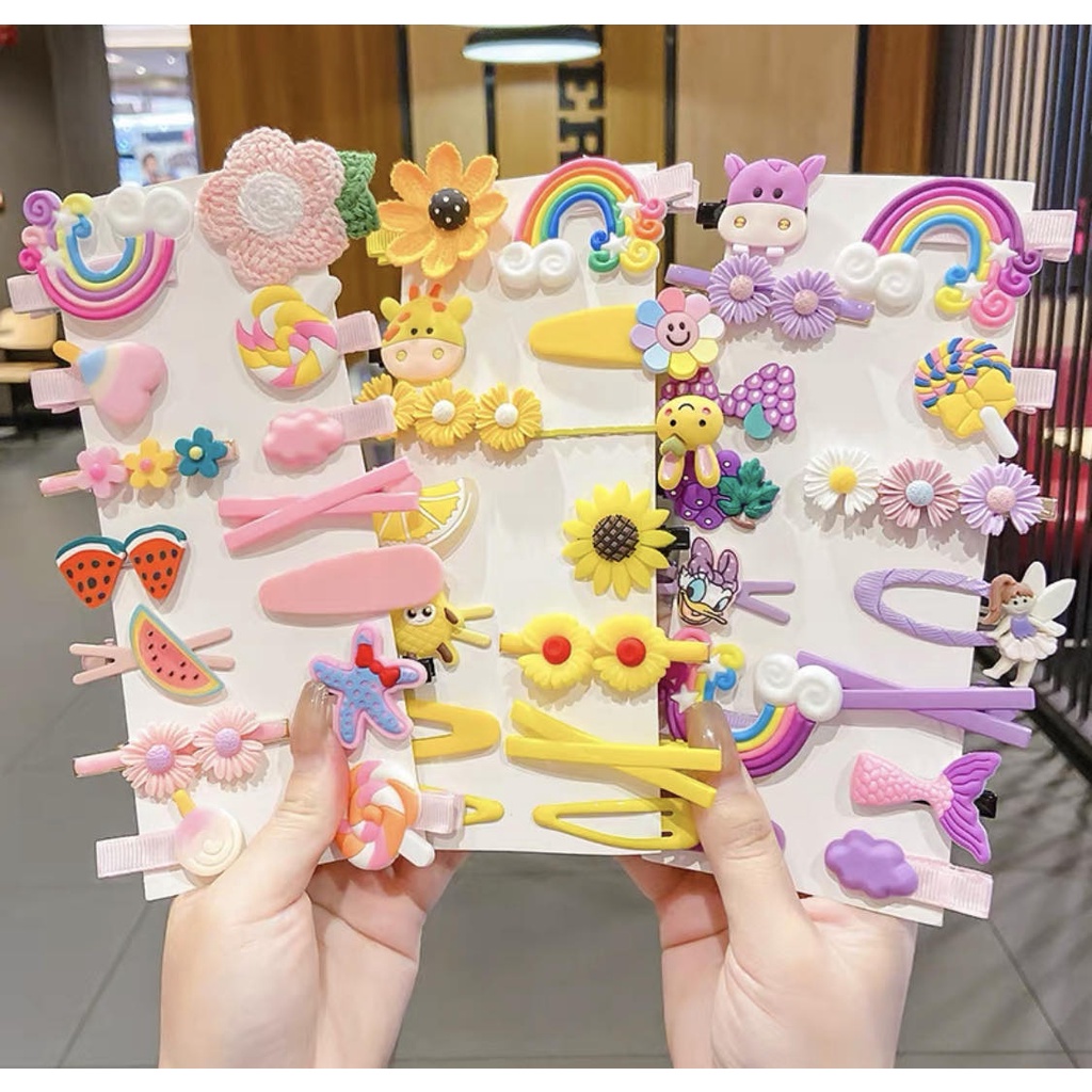 EMS 14 Pcs Cute Hair Clip Set Bangs Hairpin Flower Fruit Baby Girl ...