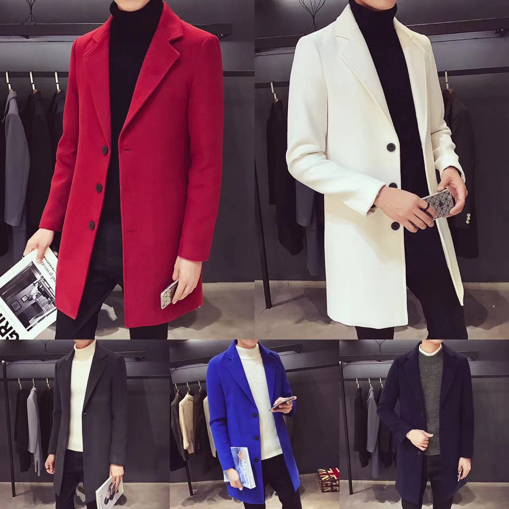 new korean men's style trendy slim mid-length casual trench coat ...