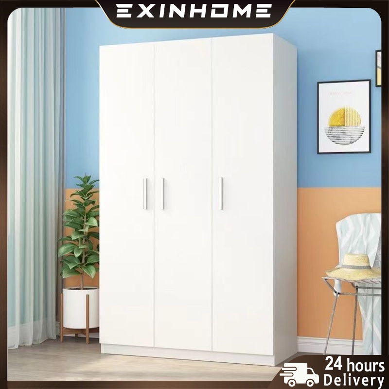 Wooden 3 Doors White MultiFunctional Wardrobe Clothes Storage