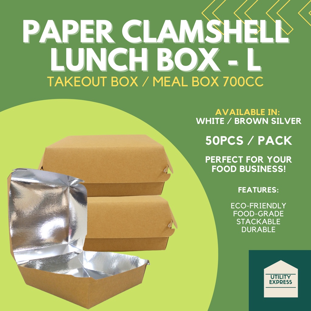 Paper Clamshell Lunch Box Large / Takeout Box 700cc (50pcs) White