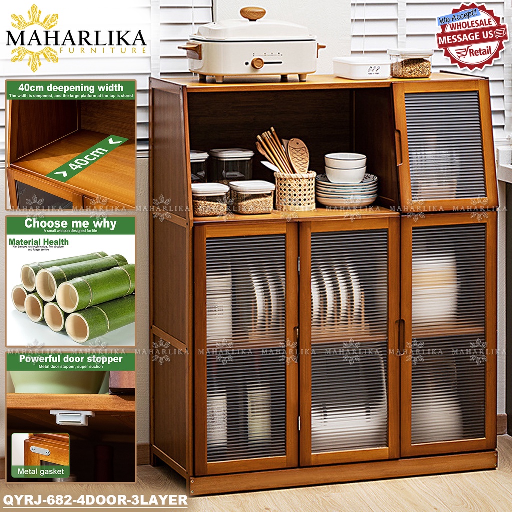 Maharlika QYRJ-682 Multi-layer Bamboo Simple Bookshelf Bookcase Cabinet ...
