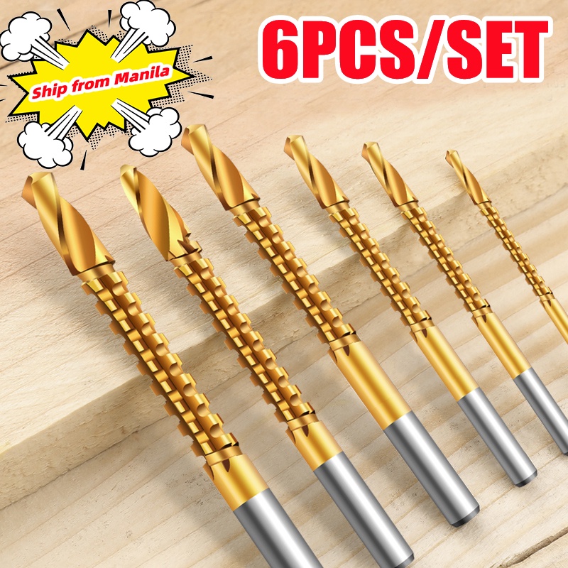 6pcs HSS Drill Bit Set for Metal Glass Tile Carpenter Titanium Coated ...