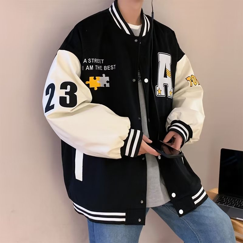 American Retro Varsity Jacket High Quality Leather Sleeve Fashion ...