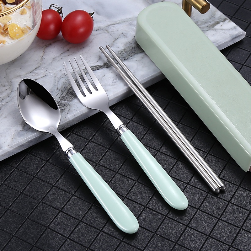 3Pcs Travel Utensils Portable Stainless Steel Silverware Flatware Set