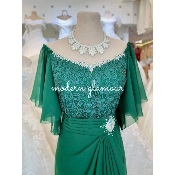 EMERALD GREEN MOTHER DRESS, NINANG GOWN, FORMAL EVENT GOWN | Shopee ...