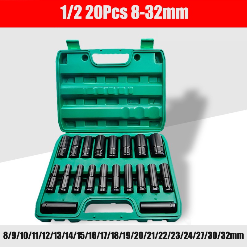 20PCS 1 2 IN Drive Deep Impact Socket Set Heavy Metric Garage Tool For Wrench Adapter Hand Tool Set Shopee Philippines