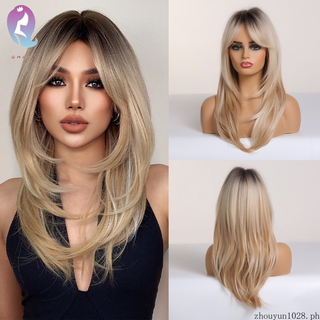 Women's wigs 6 new European and American wigs, oblique bangs, long