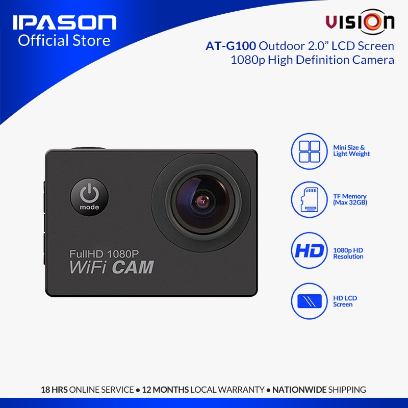 VISION ATG100 Action Sports Camera Full HD 1080P Wifi Sports Camera