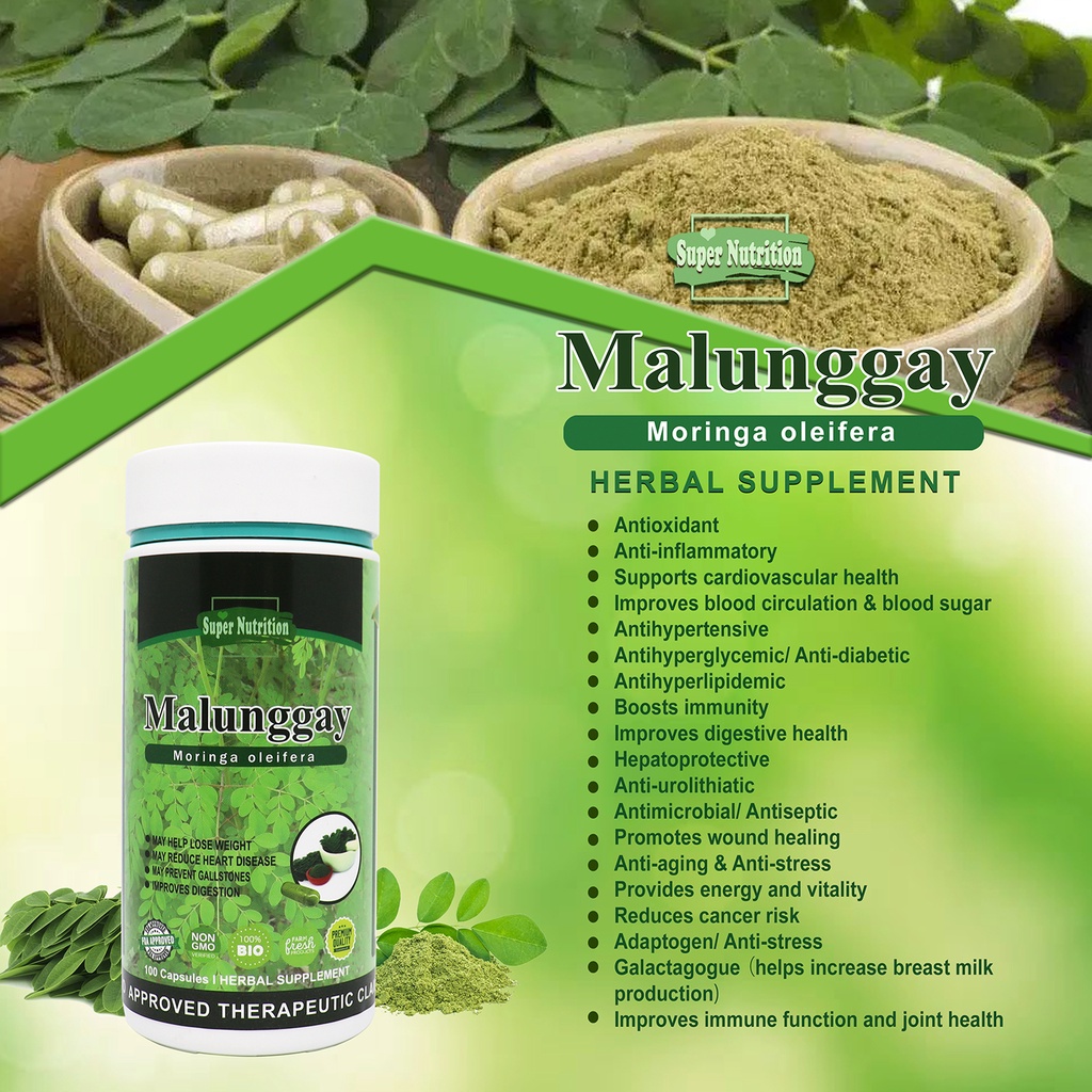 Authentic Malunggay Herbal Supplement Capsules 500mg X 100 Capsules Shopee Philippines