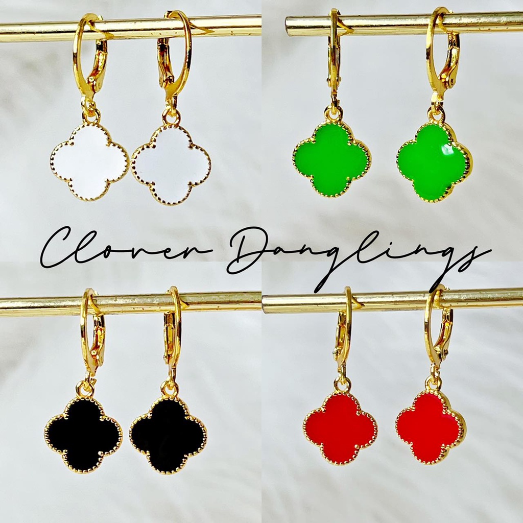Five Leaf Clover Gold Plated Jewelry Set – Necklace, Rings & Dangle Earrings For Women, Lucky Flower