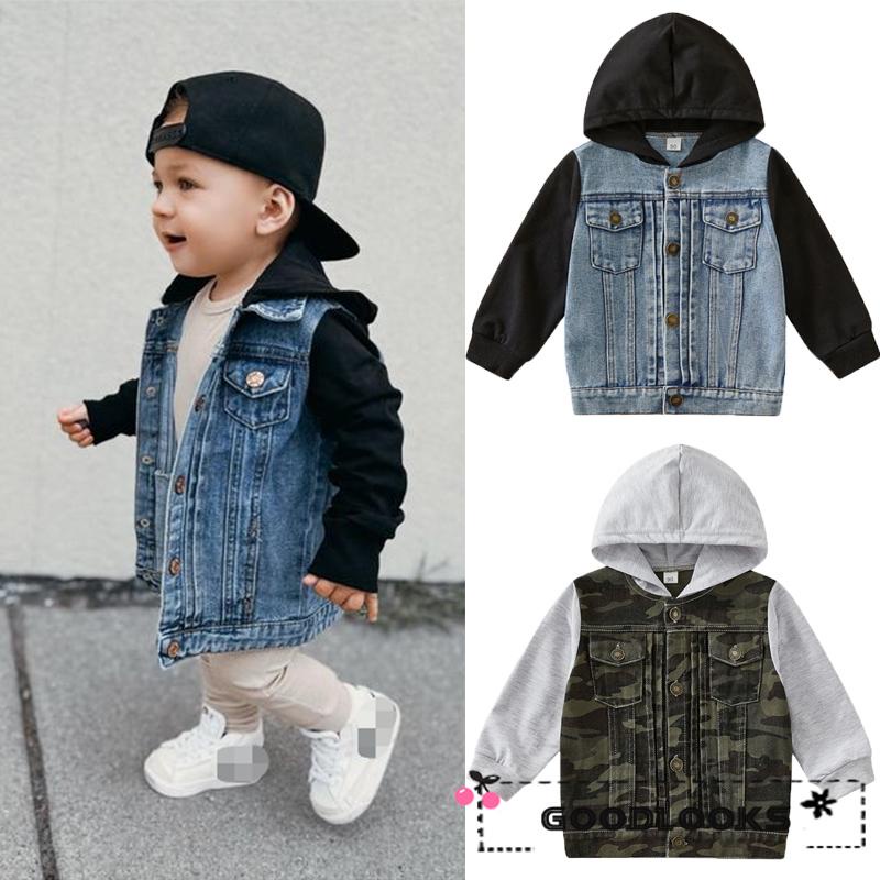 GD Kids Toddler Baby Boys Denim Jacket Button Down Hoodie Jeans Top Coat Casual Outerwear Green 4 5 Years