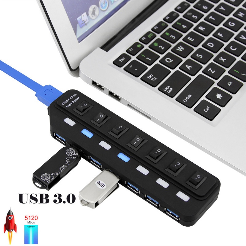Multi 7 Port USB Hub 3.0 Adapter 7 Ports Hub USB On/Off Switch Portable ...