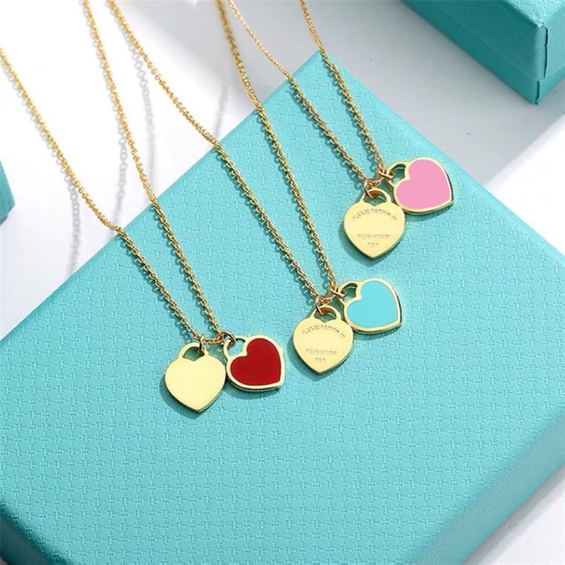fashion jewelry 24k stainless steel gold plated Double Heart necklace