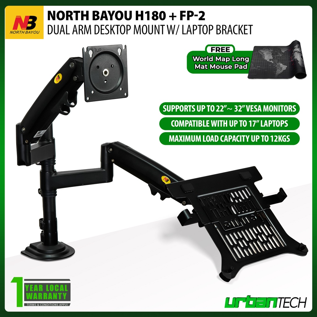 North Bayou NB H180 Dual Arm Double Monitor Desktop Mount for 22"32