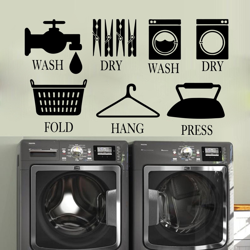 Wash Dry Fold Hang Press Laundry Sign Wall Sticker Washing Room ...