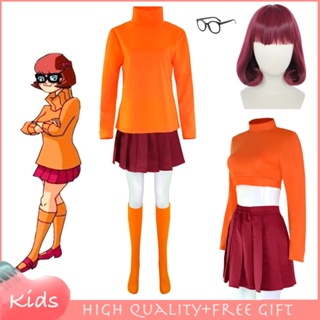 Anime Velma Cosplay Costume Movie Character Orange Uniform Halloween Costume  For Women Girls Cosplay Costume Wig