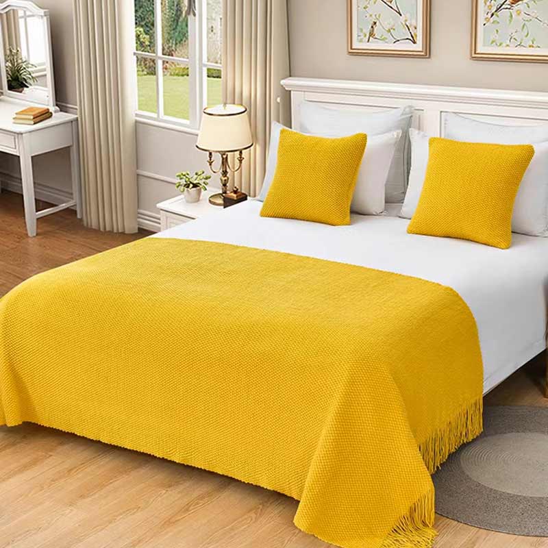 SUZEPER Knit Bed Runners For King Size Bed,Solid Color Bed Scarf With Tassel,Decorative Woven Sofa Throw Bed Runner For Hotel Home Double