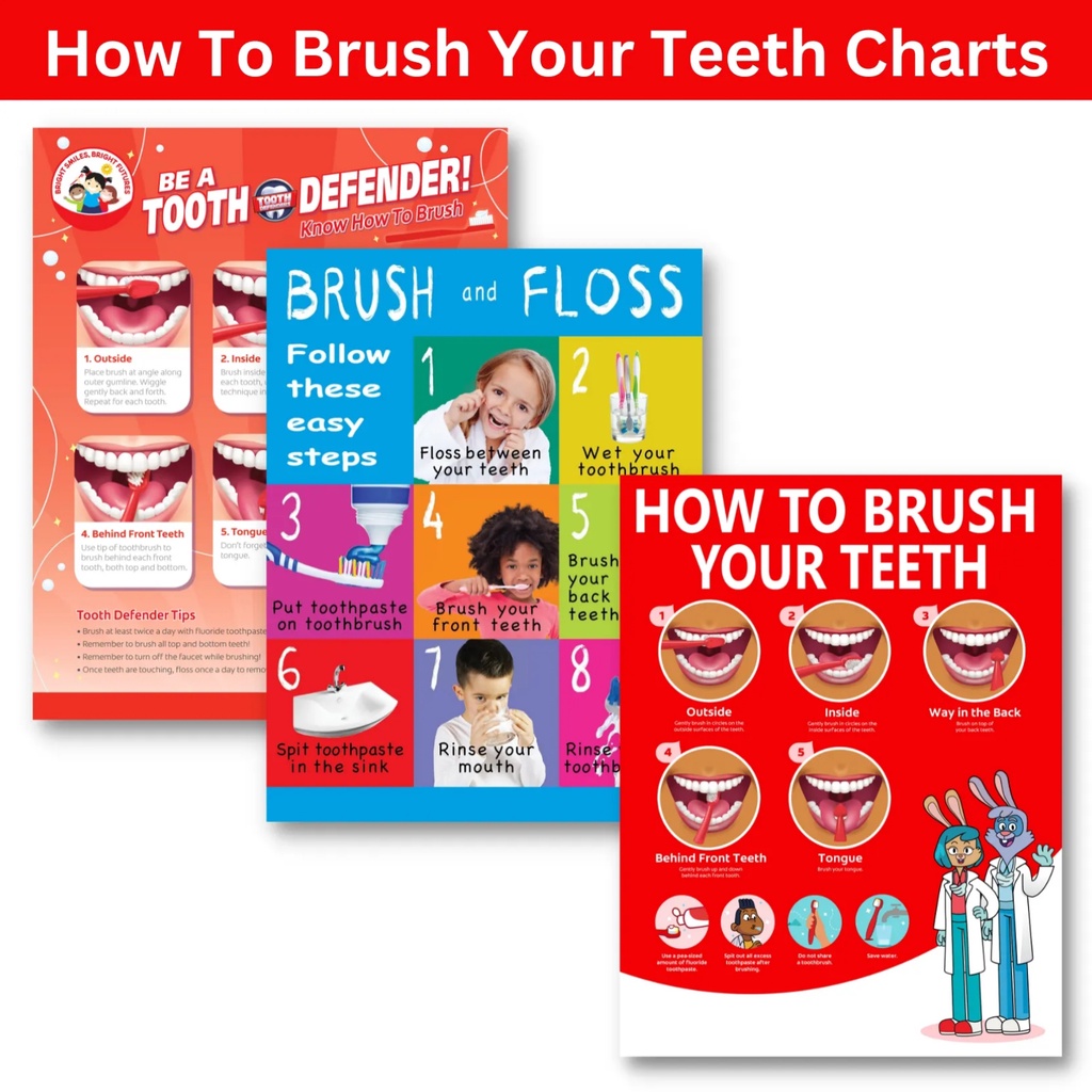 LAMINATED BRUSH YOUR TEETH CHARTS / POSTERS, Educational Charts for ...