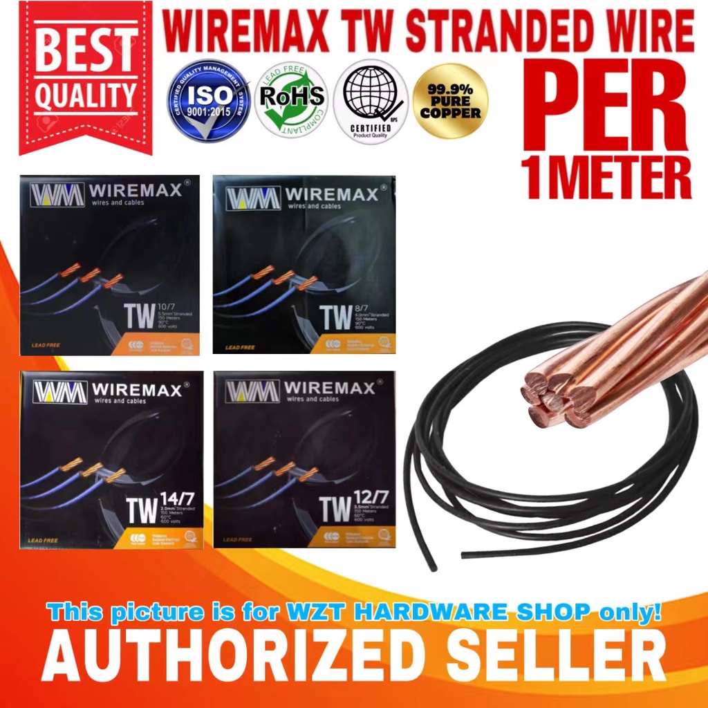 ORIGINAL WIREMAX PER METER TW STRANDED WIRE 14/7_ 12/7 _ 10/7 _ 8/7 99. ...