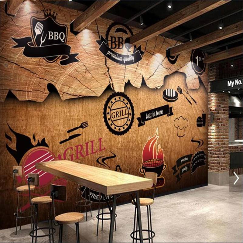 Custom Retro Industrial Style Barbecue Restaurant Decor Wood Plank ...