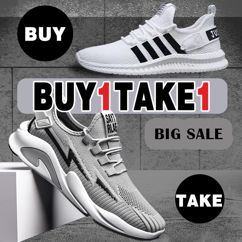 Korean Fashion Men s Sneaker Shoes Breathable Rubber Running Shoes on Sale Buy 1 Take 1 Shopee Philippines