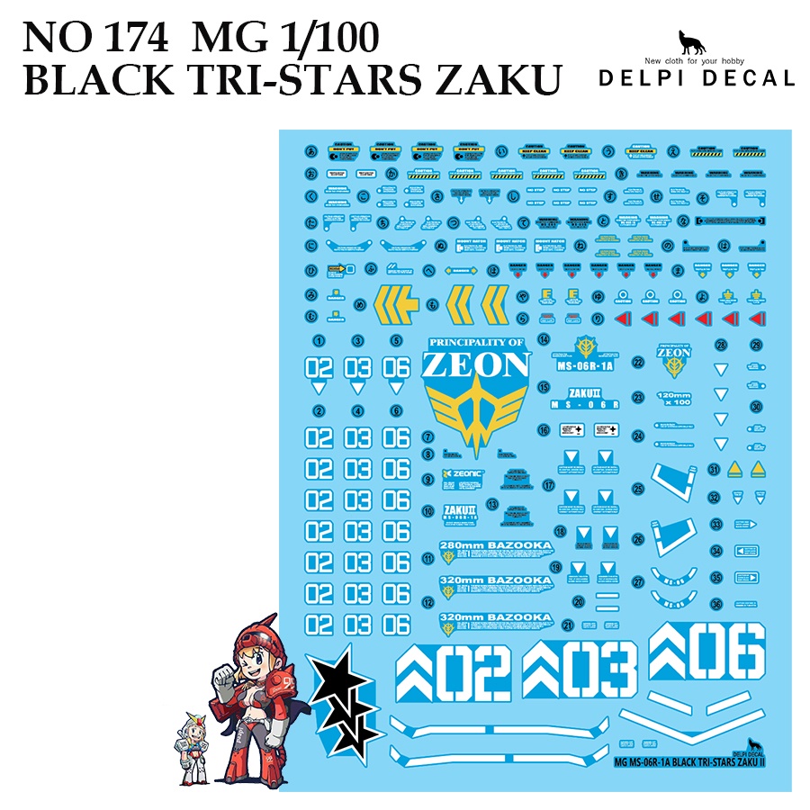 Water Decal [DELPI] 174 MG BLACK TRI-STARS ZAKU 1/100 | Shopee Philippines