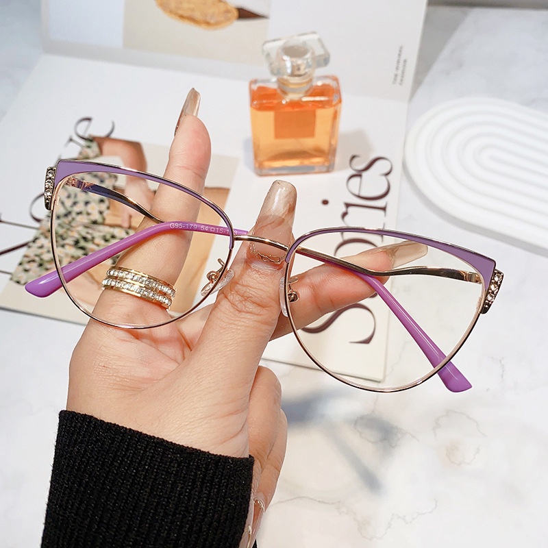 Cat Eye Glasses For Women Men Photochromic Anti Radiation Glasses Metal