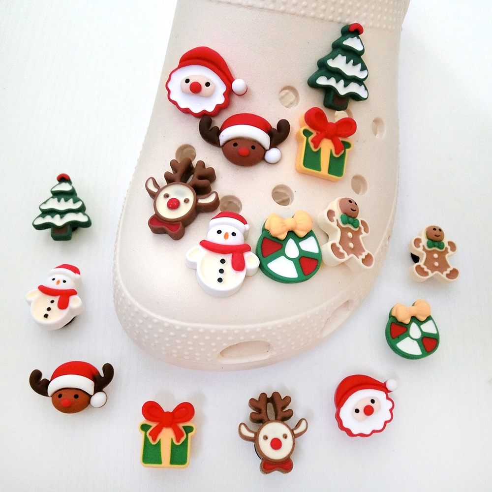 Cute Deco Cute Christmas Elk 8 Types Santa Claus Christmas Tree Snowman Charm Button Crocs Cute Jibbitz Croc Shoes Diy Charm Resin Material