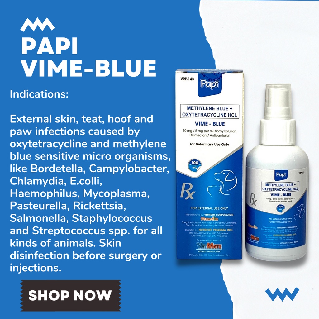 [FCR AGRIVET] Papi VimeBlue Skin Treatment Disinfectant Antibacterial Spray Dogs and Cats