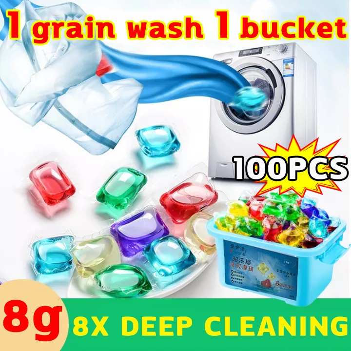 100PCS Laundry Beads Detergent Capsules Ball Wash Beads Laundry Long
