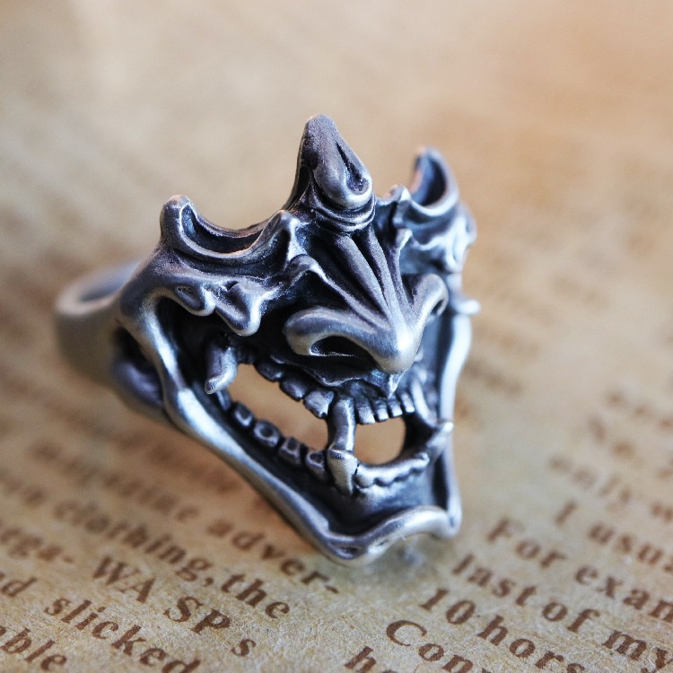 Classic Japanese Devil's Mask Open-End Adjustable Ring Vintage Silver ...