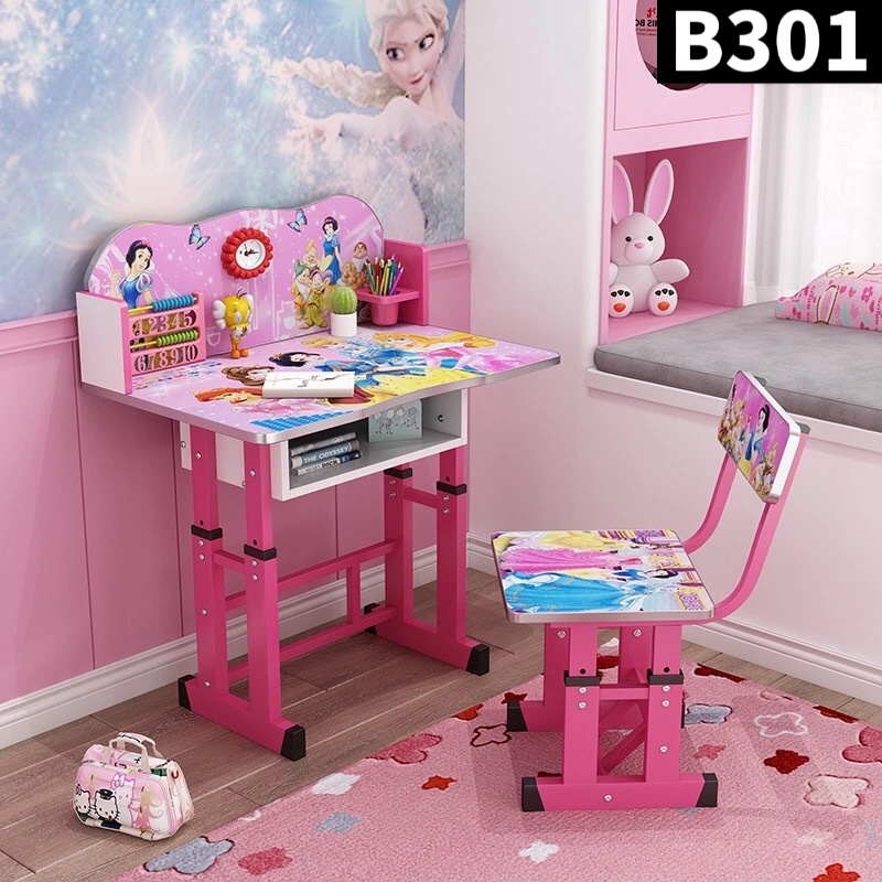 Children's study desk and chair set combination can lift the desk of