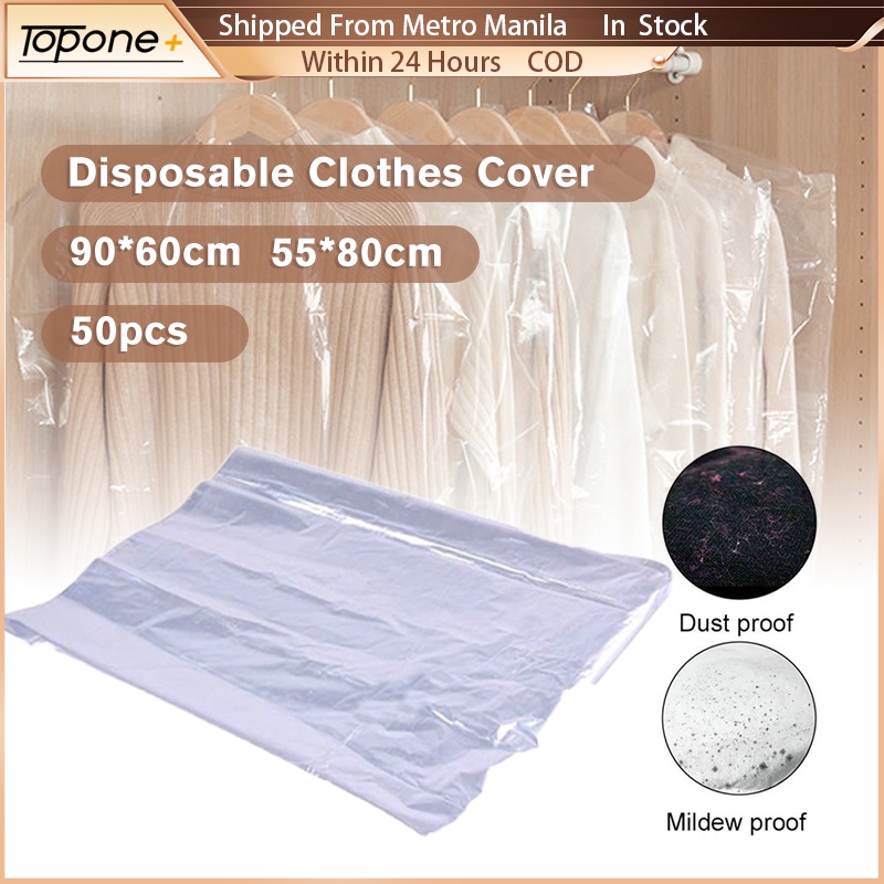 50pcs Clear Clothes Hanging Storage Bag Dry Cleaner Dress Bag Dust