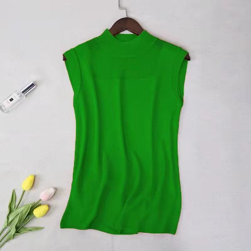 Ice Silk Sleeveless Blouse for Women's Summer Korean Style High Collar