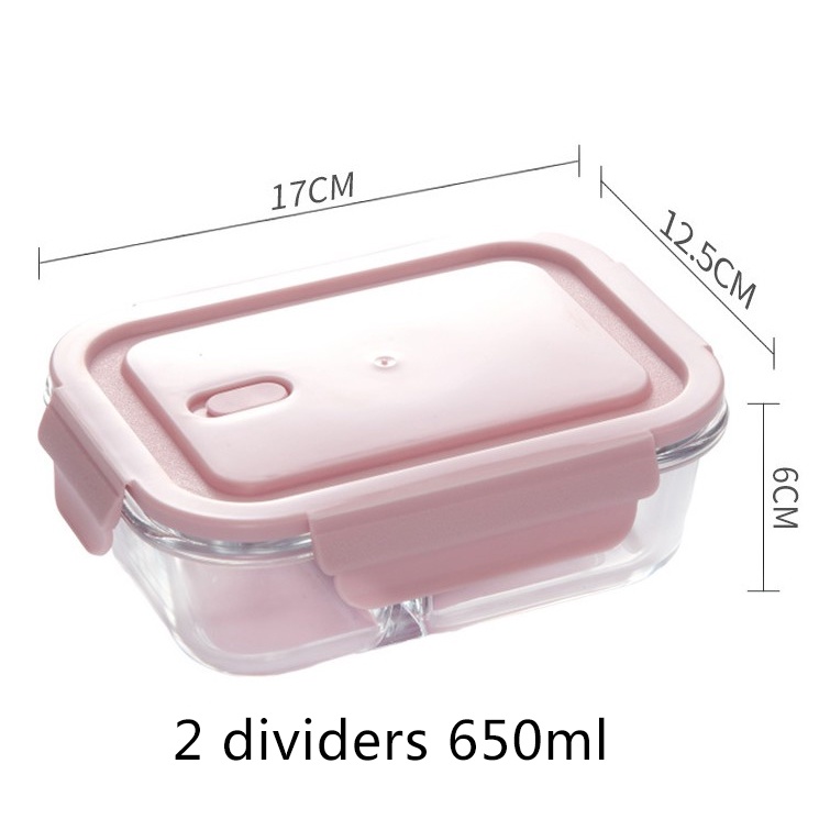 Glass Lunch Box Lid 3 Dividers Food Keeper Crisper Bento Leak Proof ...