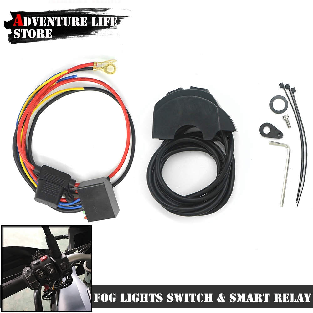 Motorcycle Handle LED Fog Lights Wiring Harness Switch button Control ...