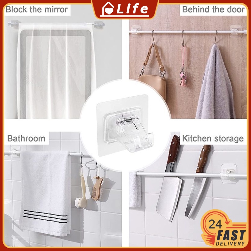 2Pcs Curtain Rod Nailfree Adjustable Rod Bracket Shelf Bracket Pole