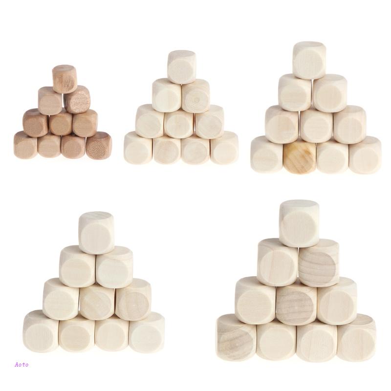 AOTO 10 Pcs Blank Dice Unfinished Square Blocks 6 Sided Wood Cubes with ...