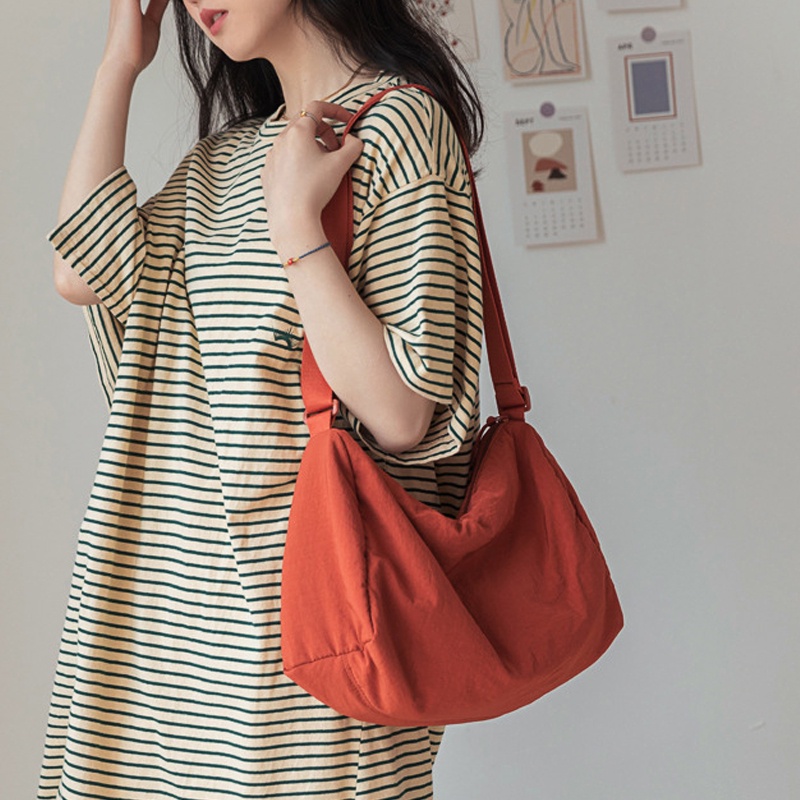 Messenger Bags for Women Pleated Soft Cloth Bag Japanese Canvas Bag