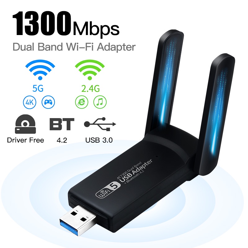 1300Mbps USB WiFi dongle Adapter Wireless AC Network Card 5.8G/2.4G LAN ...