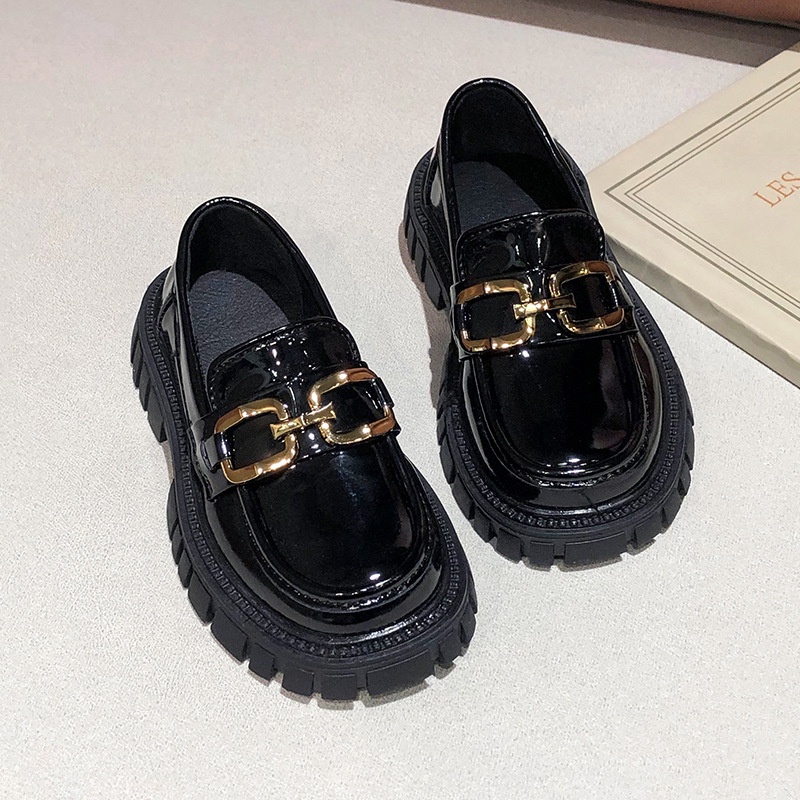 Fashion Korean Girls Leather shoes black Small British Style