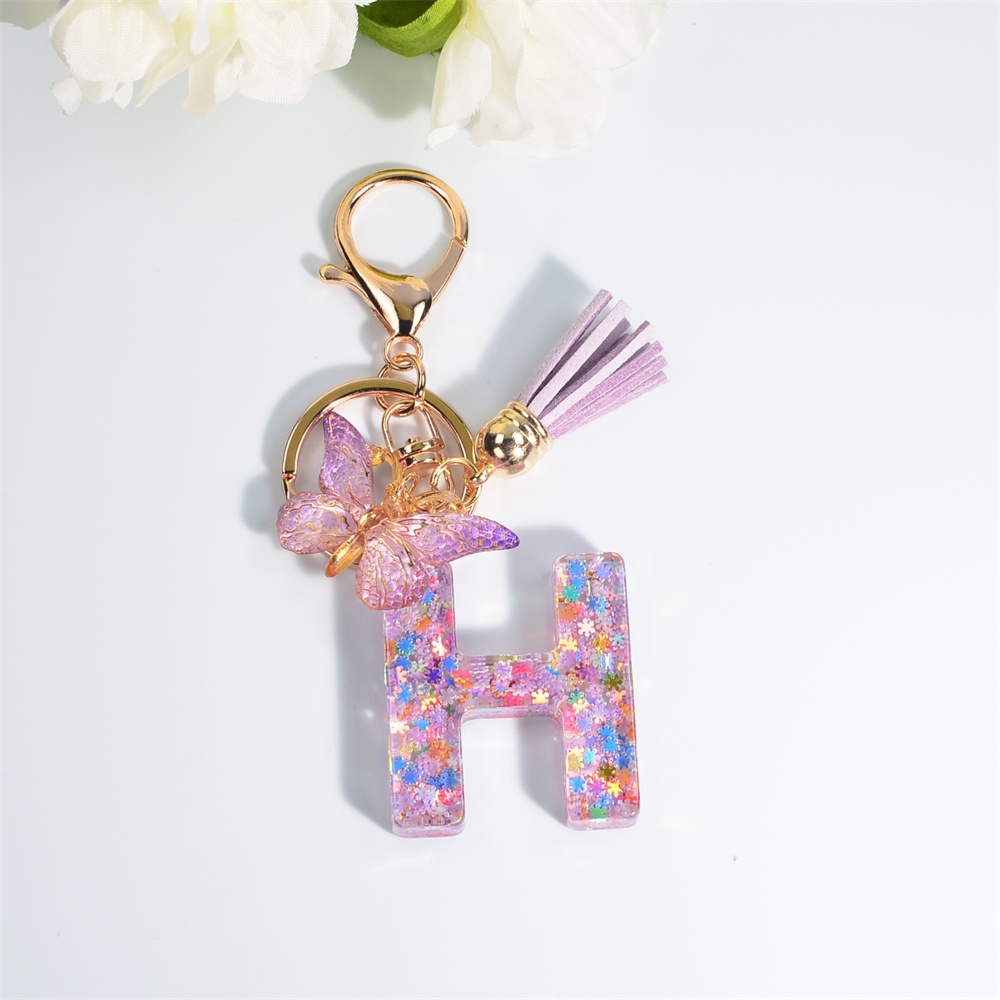 Exquisite A-Z 26 Letter Resin Keychain With Butterfly Pendant Snow ...